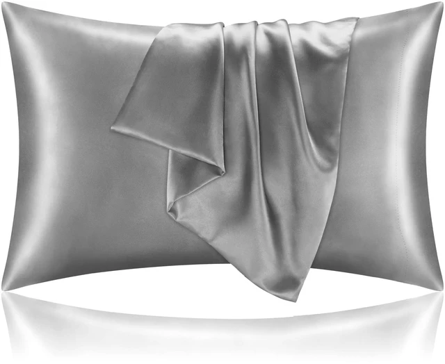 Main image of BEDELITE Satin Pillowcases, Standard Size 20x26 Inch, Grey, Set of 2