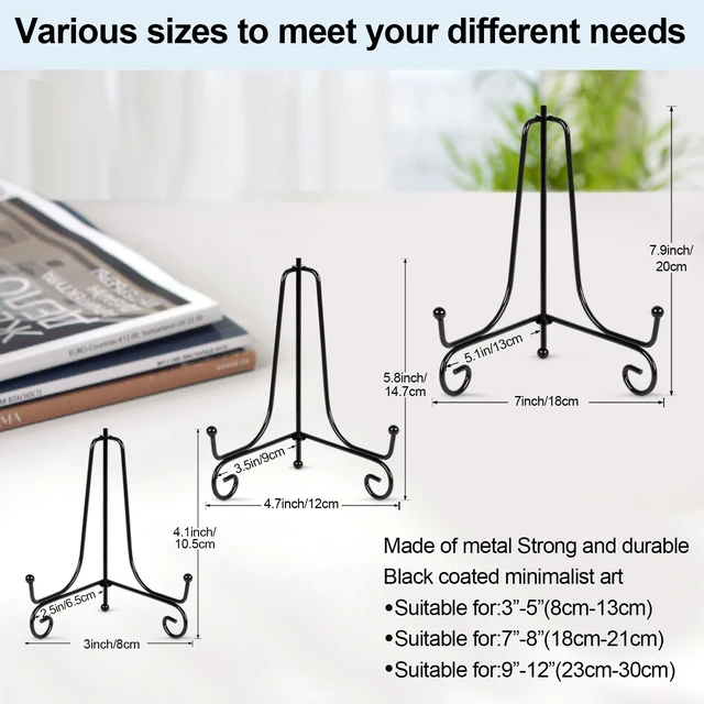 Alt view image 2 of 7 - vivinin 6 Pack Plate Stands For Display (4 Inch, 6 Inch, 8 Inch), Plate Holder 3 Size Picture Frame Stand of Metal, Frame Holder Stand and Artworks for Book, Tabletop Art, Picture, Photo and Platter