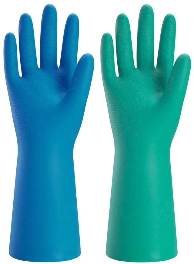 Main image of Bamllum 2 Pairs Reusable Kitchen Gloves for Washing Dishes - Nitrile Rubber Dishwashing Gloves, Reusable Household Cleaning Gloves, Flexible Durable & Non-Slip (Large, Green+Blue)