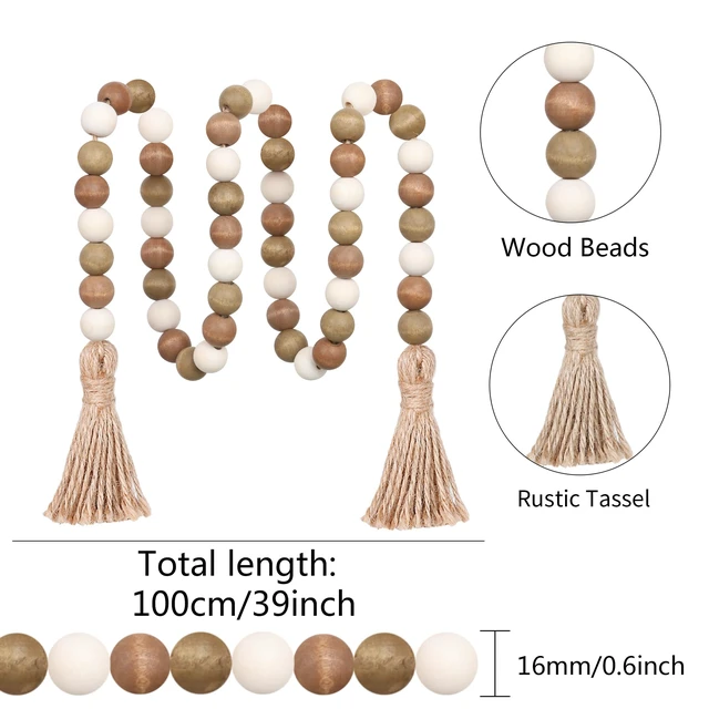 Alt view image 6 of 6 - Meplait Wood Bead Garland, 39in Decorative Tassels Garland, Coffee&Natural