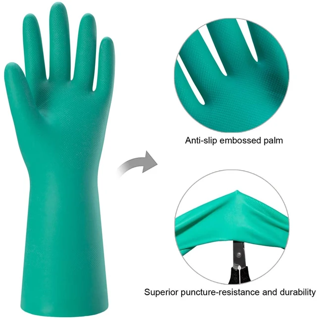 Alt view image 2 of 7 - Bamllum 2 Pairs Reusable Kitchen Gloves for Washing Dishes - Nitrile Rubber Dishwashing Gloves, Reusable Household Cleaning Gloves, Flexible Durable & Non-Slip (Large, Green+Blue)