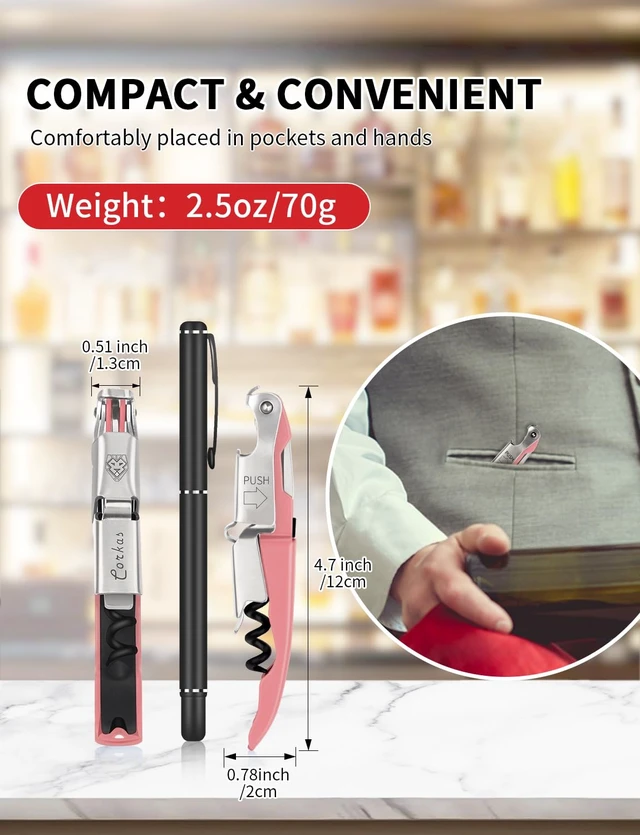 Alt view image 6 of 7 - CORKAS Wine Key - 2Pack Handcrafted Professional Waiters Corkscrew, Compact Heavy Duty Wine Opener with Double Hinged, Foil Cutter and Bottle Opener, Birthday Gifts for Severs, Sommelier, Bartenders