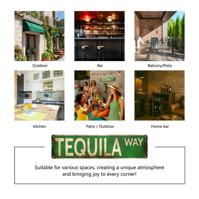 Alt view image 2 of 7 - Tequila Way Street Sign All-Aluminum Vintage Rustic Metal Sign 4x16 Inches, Funny Wall Art for Kitchen, Home Bar, or Outdoor Patio Decor