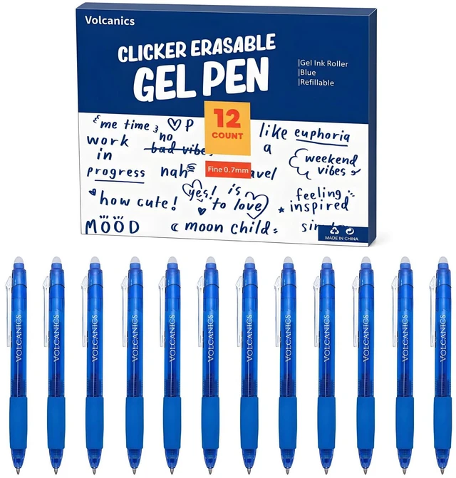 Main image of Volcanics Retractable Clicker Erasable Gel Pens, Blue Ink, 0.7mm, 12 Pack