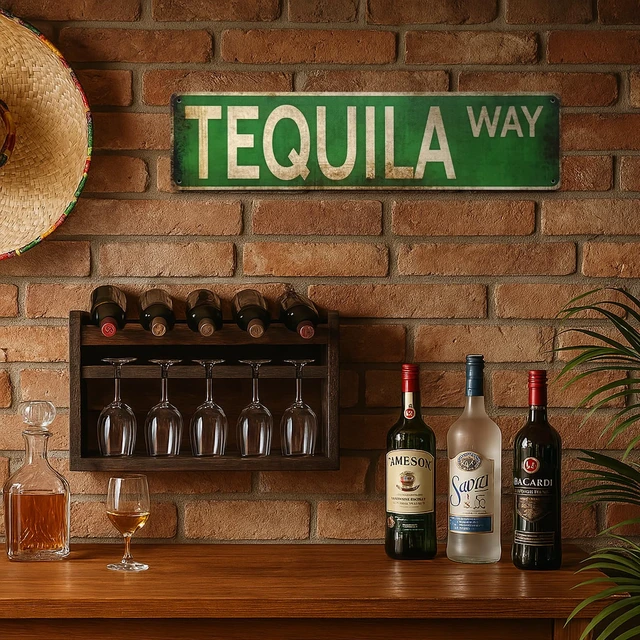 Alt view image 5 of 7 - Tequila Way Street Sign All-Aluminum Vintage Rustic Metal Sign 4x16 Inches, Funny Wall Art for Kitchen, Home Bar, or Outdoor Patio Decor