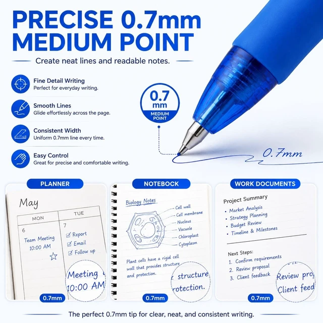 Alt view image 4 of 7 - Volcanics Retractable Clicker Erasable Gel Pens, Blue Ink, 0.7mm, 12 Pack