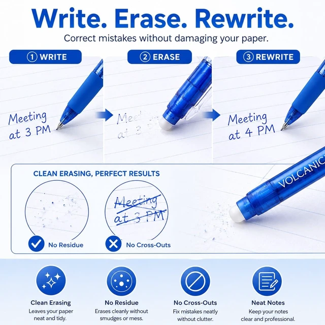 Alt view image 5 of 7 - Volcanics Retractable Clicker Erasable Gel Pens, Blue Ink, 0.7mm, 12 Pack