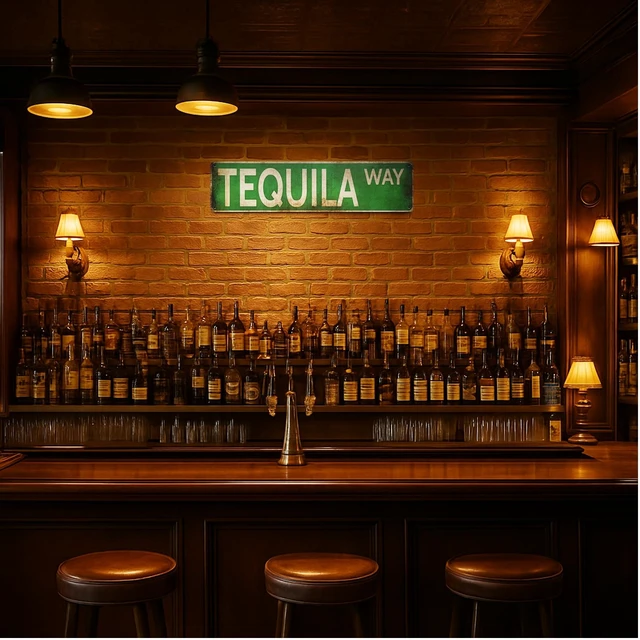 Alt view image 6 of 7 - Tequila Way Street Sign All-Aluminum Vintage Rustic Metal Sign 4x16 Inches, Funny Wall Art for Kitchen, Home Bar, or Outdoor Patio Decor