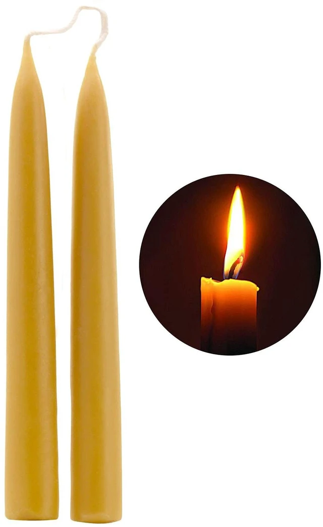 Main image of 8 inch Natural Beeswax Taper Candles Set of 2, DEYBBY Smokeless and Dripless Organic Natural Beeswax Candles for Home Dinner Decor Emergency Housewarming Gift, Long Lasting Burning, Nontoxic