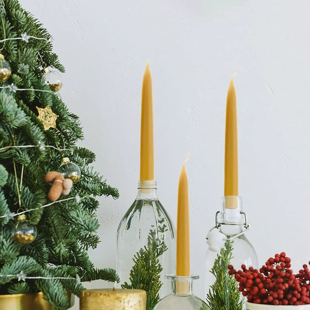 Alt view image 3 of 6 - 8 inch Natural Beeswax Taper Candles Set of 2, DEYBBY Smokeless and Dripless Organic Natural Beeswax Candles for Home Dinner Decor Emergency Housewarming Gift, Long Lasting Burning, Nontoxic