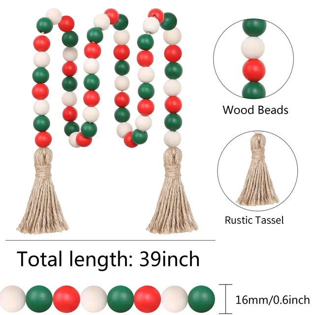 Alt view image 6 of 6 - Meplait Wood Bead Garland, 39in Decorative Tassels Garland, Christmas
