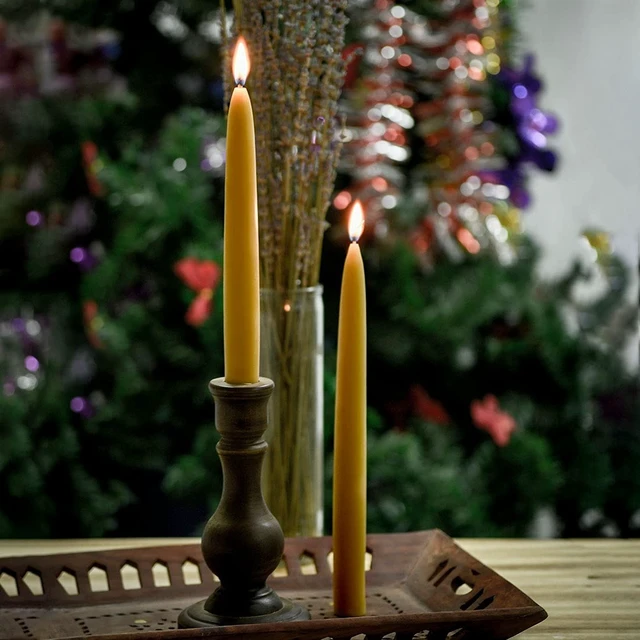Alt view image 5 of 6 - 8 inch Natural Beeswax Taper Candles Set of 2, DEYBBY Smokeless and Dripless Organic Natural Beeswax Candles for Home Dinner Decor Emergency Housewarming Gift, Long Lasting Burning, Nontoxic