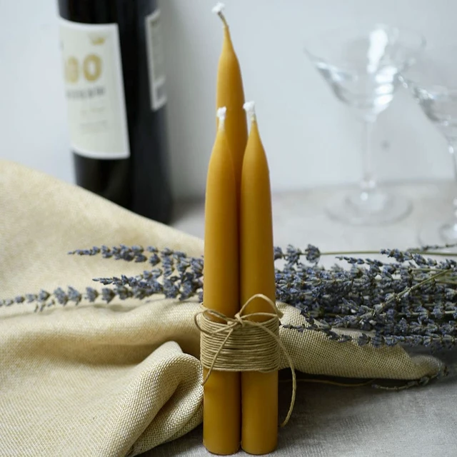 Alt view image 6 of 6 - 8 inch Natural Beeswax Taper Candles Set of 2, DEYBBY Smokeless and Dripless Organic Natural Beeswax Candles for Home Dinner Decor Emergency Housewarming Gift, Long Lasting Burning, Nontoxic