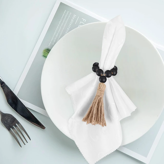Alt view image 2 of 6 - Meplait 6 Pack Wooden Bead Napkin Rings, Boho Farmhouse Table Decor, Nature