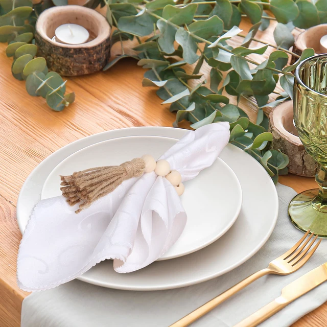 Alt view image 3 of 6 - Meplait 6 Pack Wooden Bead Napkin Rings, Boho Farmhouse Table Decor, Nature