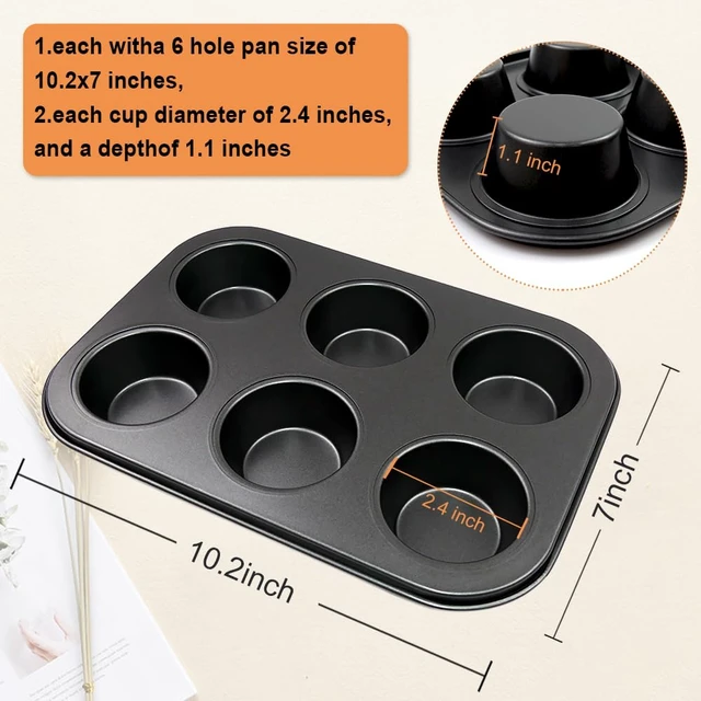 Alt view image 2 of 5 - 2 Packs Premium Steel Muffin Pan for Baking, Round Muffin Baking Pan, Baking Tray for Muffins, Cupcakes, Brownie(Black, 6 Cup)