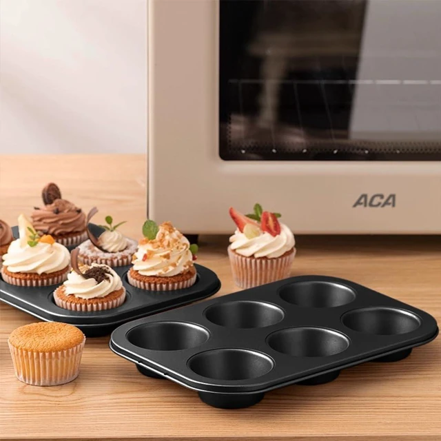 Alt view image 3 of 5 - 2 Packs Premium Steel Muffin Pan for Baking, Round Muffin Baking Pan, Baking Tray for Muffins, Cupcakes, Brownie(Black, 6 Cup)
