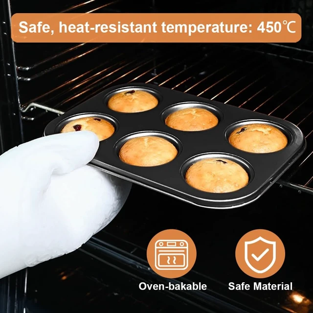 Alt view image 5 of 5 - 2 Packs Premium Steel Muffin Pan for Baking, Round Muffin Baking Pan, Baking Tray for Muffins, Cupcakes, Brownie(Black, 6 Cup)