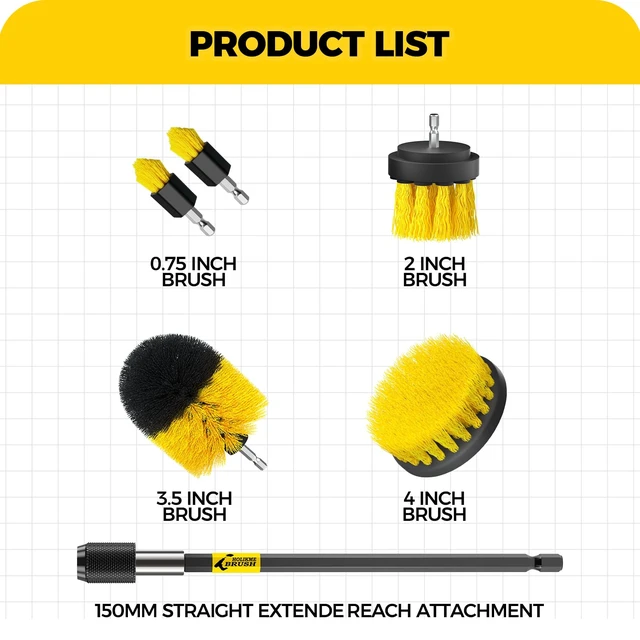 Alt view image 7 of 7 - Holikme 6Pc Drill Brush Set - Soft Bristles with Extension for Home Clean