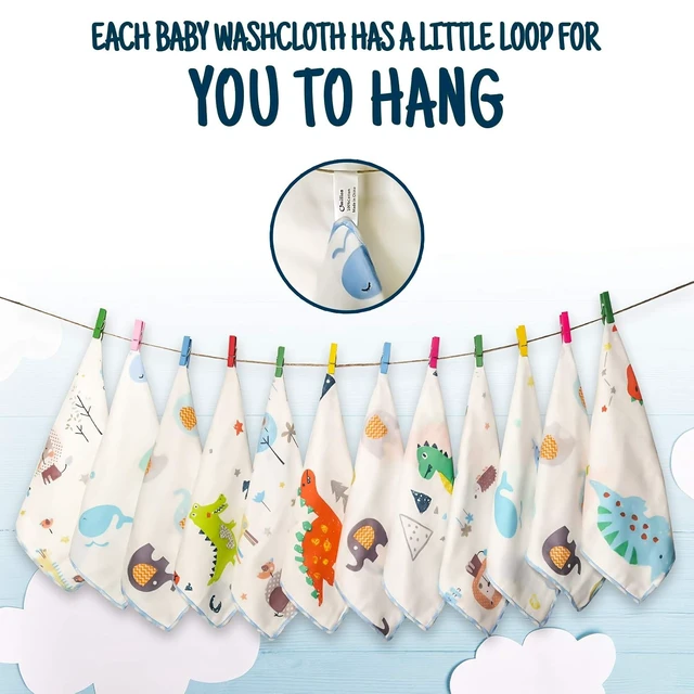 Alt view image 2 of 7 - Muslin Baby Washcloths Set(12-Pack), Natural Cotton Infant Bath Towel, Soft Toddler Face Towel Gift Registry Newborn Baby Shower,9x9 Inches, Animal World (Square)