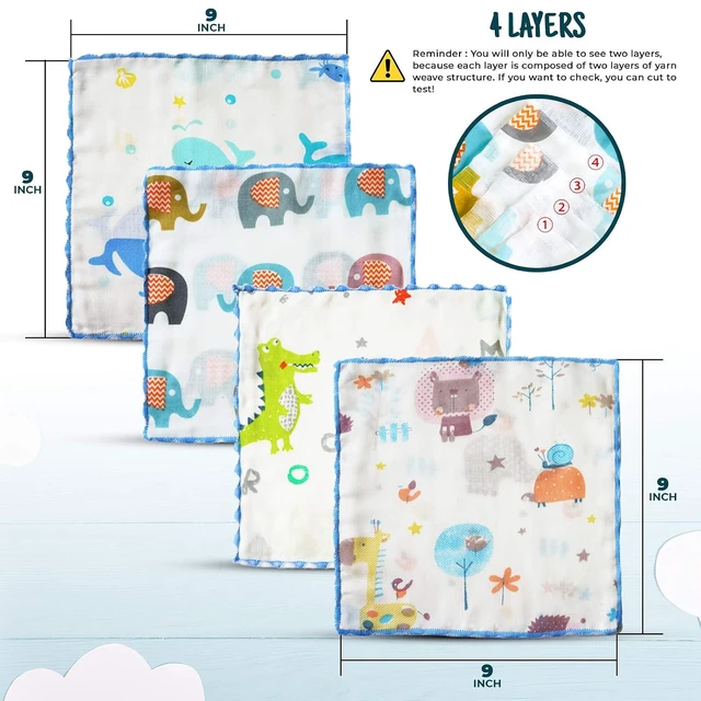 Alt view image 3 of 7 - Muslin Baby Washcloths Set(12-Pack), Natural Cotton Infant Bath Towel, Soft Toddler Face Towel Gift Registry Newborn Baby Shower,9x9 Inches, Animal World (Square)