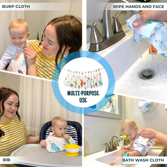 Alt view image 6 of 7 - Muslin Baby Washcloths Set(12-Pack), Natural Cotton Infant Bath Towel, Soft Toddler Face Towel Gift Registry Newborn Baby Shower,9x9 Inches, Animal World (Square)