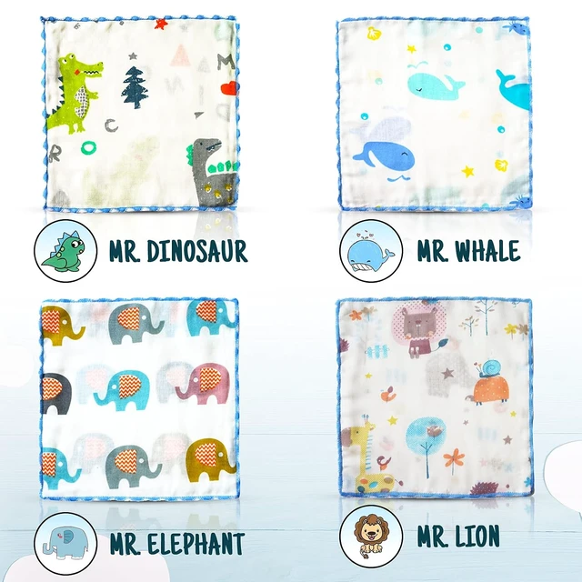 Alt view image 4 of 7 - Muslin Baby Washcloths Set(12-Pack), Natural Cotton Infant Bath Towel, Soft Toddler Face Towel Gift Registry Newborn Baby Shower,9x9 Inches, Animal World (Square)