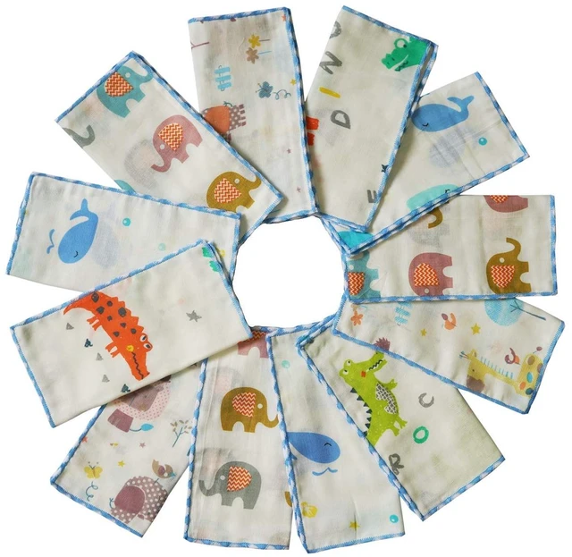 Main image of Muslin Baby Washcloths Set(12-Pack), Natural Cotton Infant Bath Towel, Soft Toddler Face Towel Gift Registry Newborn Baby Shower,9x9 Inches, Animal World (Square)