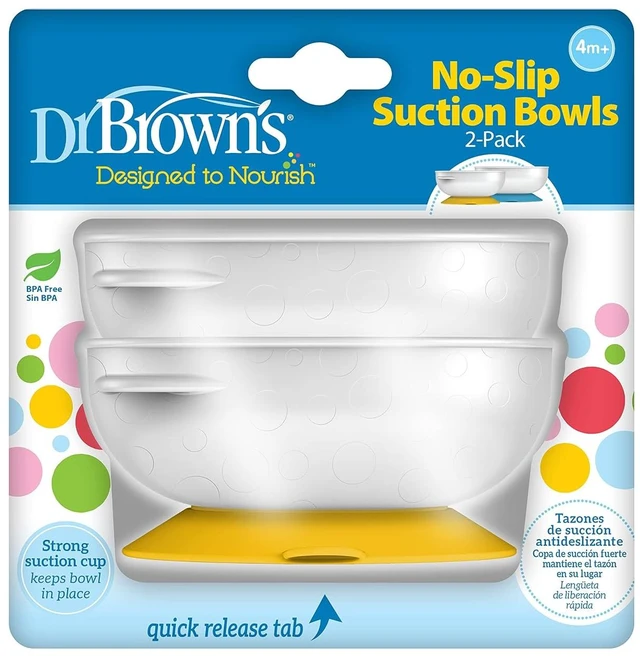 Main image of Dr. Brown's No-Slip Strong Suction Bowls for Babies and Toddlers, Baby Led Feeding, 2-Pack, BPA Free, 4m+