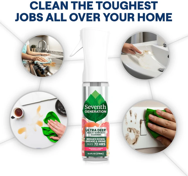 Alt view image 4 of 7 - Seventh Generation Ultra Deep Probiotic Multi Surface Cleaner, 9.4 Fl Oz, Grapefruit & Orange, 80% USDA Biobased All Purpose Cleaning Spray, Breaks Down Tough Grease & Grime, Safe for Kids & Pets