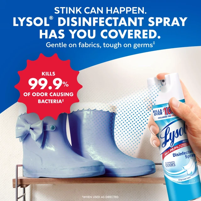 Alt view image 7 of 7 - Lysol Disinfectant Spray, Household Essential Cleaning Supplies, Multi-Purpose Room Spray, Antibacterial Sanitizer Spray, Upholstery Deodorizer, Home and Bathroom, Crisp Linen,19 Fl Oz