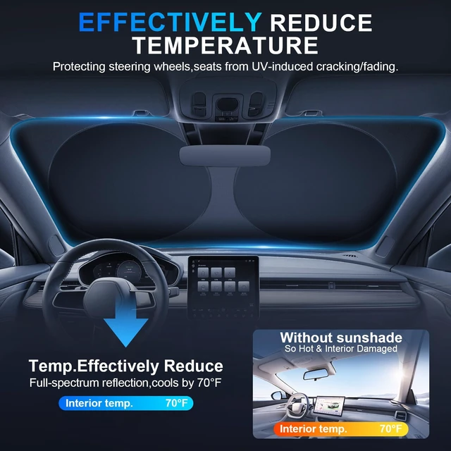 Alt view image 2 of 6 - JUSTTOP 300T Universal Foldable Reflective Car Windshield Sun Shade with Storage Bag, Fit for Cars Trucks SUVs (63"L x 35"W)