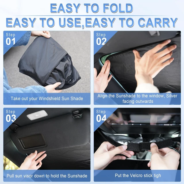Alt view image 2 of 6 - SINGARO 300T Universal Car Windshield Sun Shade, Foldable Reflective Overlapping Design, Car Interior Accessories, 58"L x 32"W