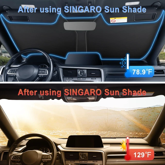 Alt view image 6 of 6 - SINGARO 300T Universal Car Windshield Sun Shade, Foldable Reflective Overlapping Design, Car Interior Accessories, 58"L x 32"W
