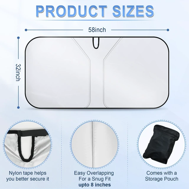 Alt view image 5 of 6 - SINGARO 300T Universal Car Windshield Sun Shade, Foldable Reflective Overlapping Design, Car Interior Accessories, 58"L x 32"W