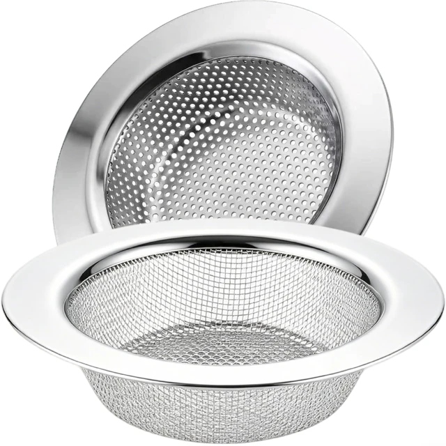 Main image of LASSHSWA 2 Pcs 4.5" Stainless Steel Kitchen Sink Strainer with Large Wide Rim, Mesh and Punching