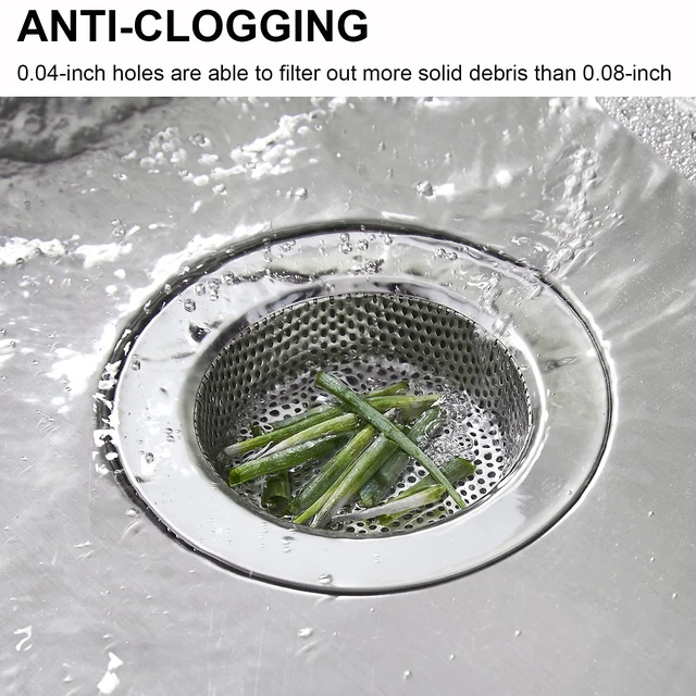 Alt view image 6 of 6 - LASSHSWA 2 Pcs 4.5" Stainless Steel Kitchen Sink Strainer with Large Wide Rim, Mesh and Punching