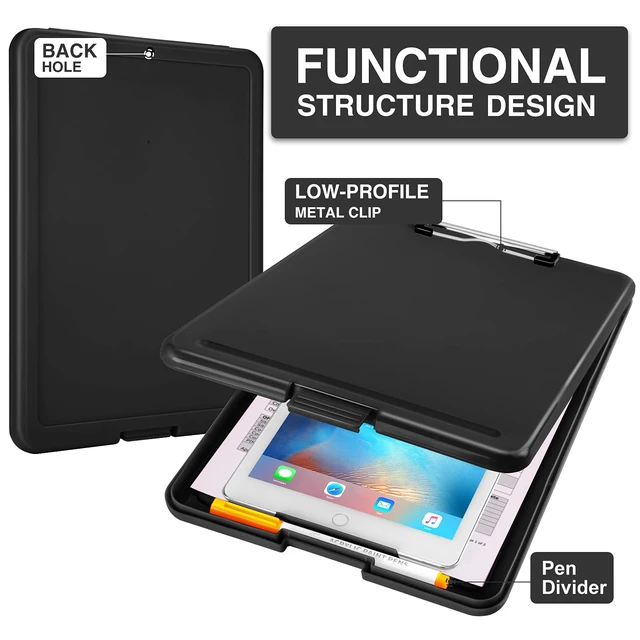 Alt view image 6 of 6 - Sooez Plastic Clipboard with Storage, 8.5x11, Black