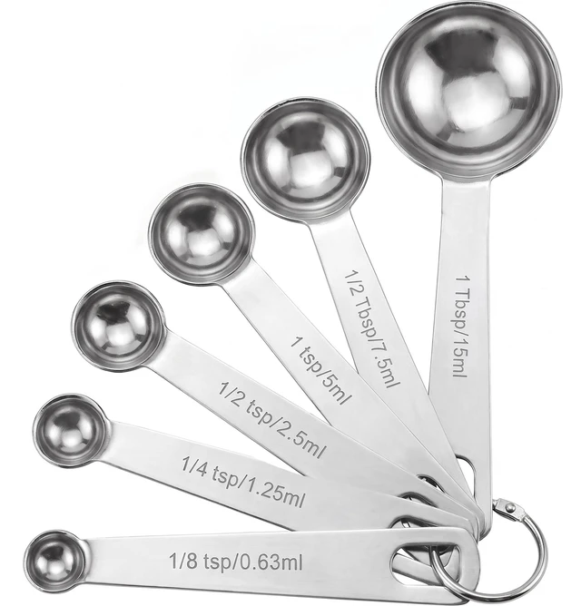 Main image of Stainless Steel Measuring Spoons Set of 6, Premium Heavy Duty, Small Tablespoon with Metric and US Measurements for Dry and Liquid Ingredients