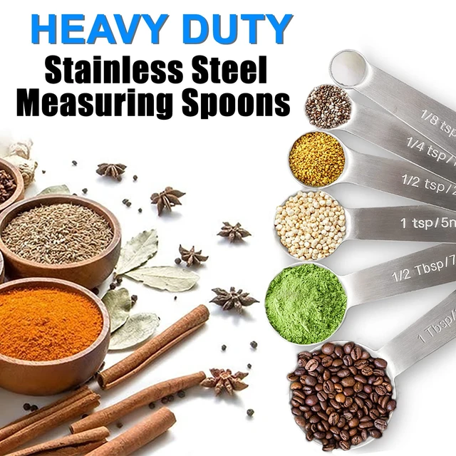 Alt view image 6 of 6 - Stainless Steel Measuring Spoons Set of 6, Premium Heavy Duty, Small Tablespoon with Metric and US Measurements for Dry and Liquid Ingredients