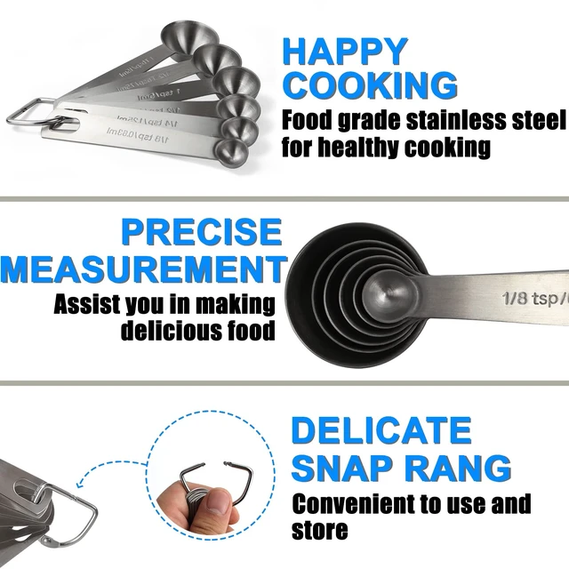 Alt view image 5 of 6 - Stainless Steel Measuring Spoons Set of 6, Premium Heavy Duty, Small Tablespoon with Metric and US Measurements for Dry and Liquid Ingredients