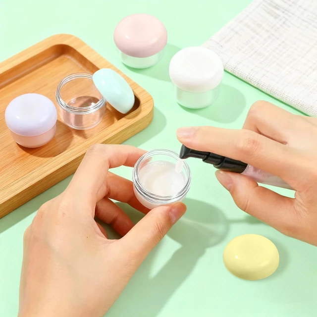 Alt view image 5 of 7 - MUIIGOOD 5Pcs 20ml 10ml Mini Leak Proof Travel Jars with Lids and Labels for Creams, Lip Balm, Moisturizer, Toiletries, Jewelry Case Plastic Jar