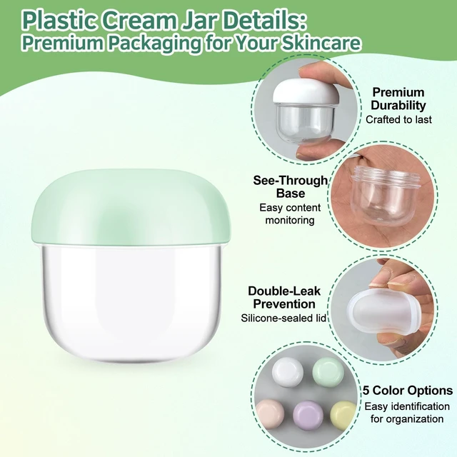 Alt view image 3 of 7 - MUIIGOOD 5Pcs 20ml 10ml Mini Leak Proof Travel Jars with Lids and Labels for Creams, Lip Balm, Moisturizer, Toiletries, Jewelry Case Plastic Jar
