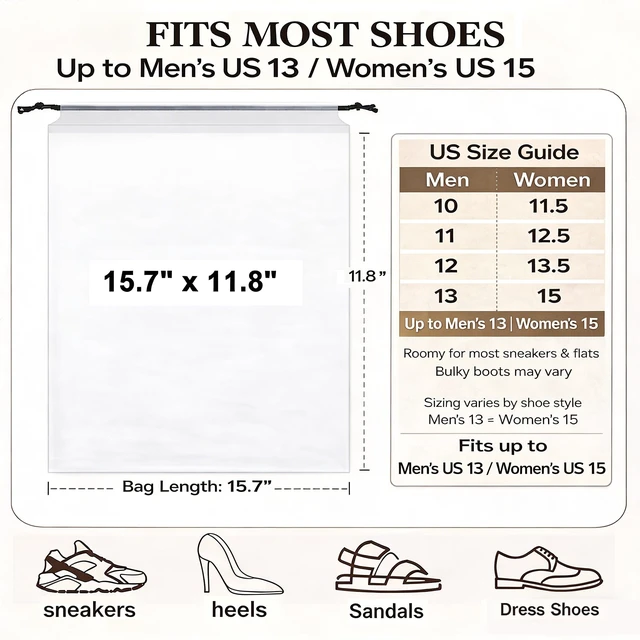 Alt view image 6 of 6 - 18 Pack Clear Shoe Bags Reusable Storage for Travel Essentials