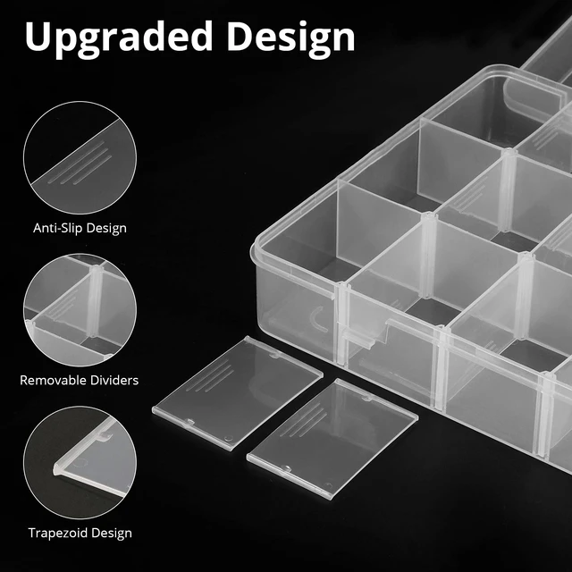 Alt view image 6 of 6 - Exptolii 18 Grids Plastic Organizer Box with Dividers, Clear Compartment Storage for Beads, Crafts, Jewelry, Fishing Tackles, 7.9 x 6.2 x 1.2 in