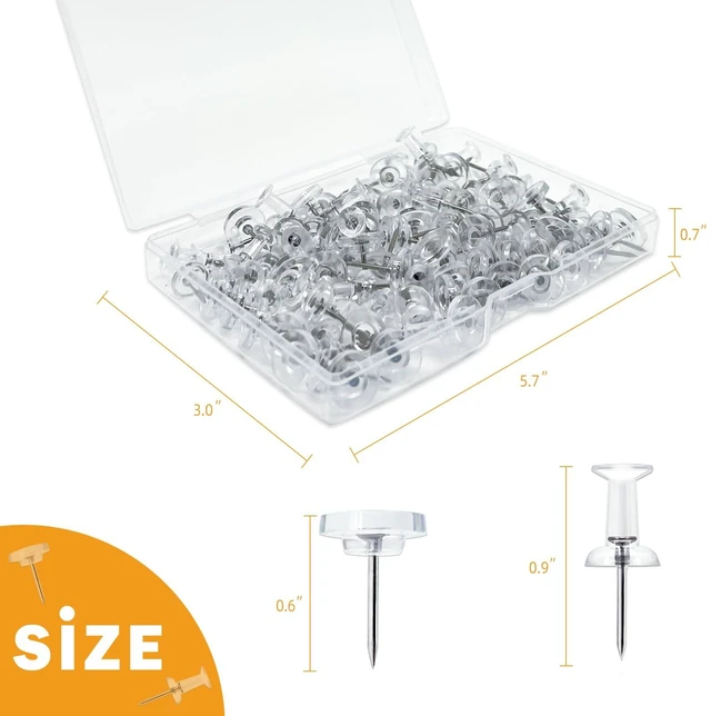 Alt view image 2 of 7 - 100-Pack Heavy-Duty Tacks and Push Pins Clear Flat-Head Thumbtacks with Storage Box for Office, Home, Classroom & Cork Boards