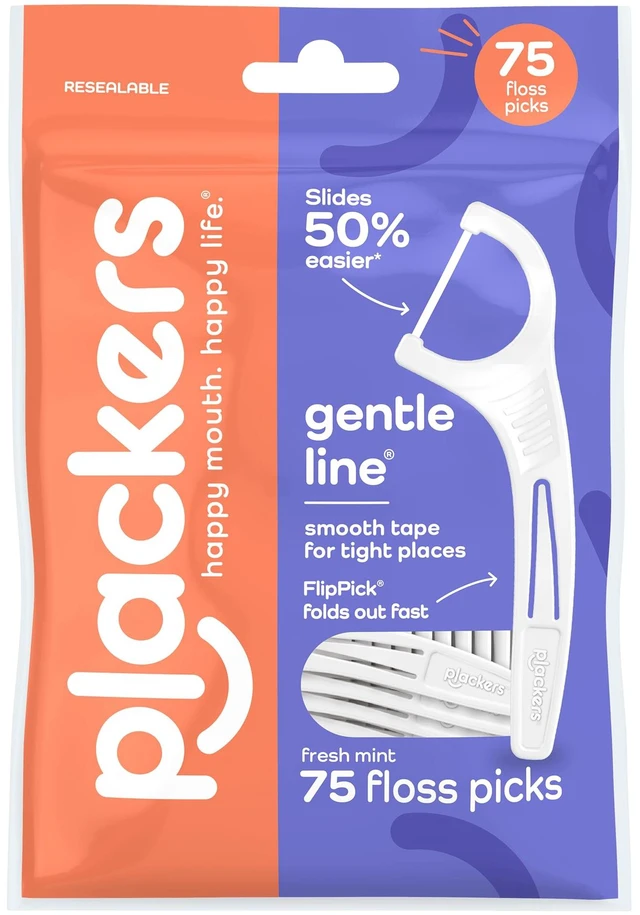 Main image of Plackers® Gentle Line® Floss Picks, Fresh Mint, 75 Count
