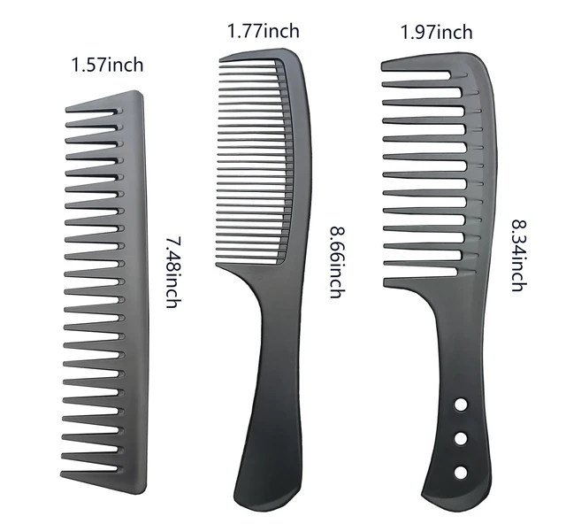 Alt view image 3 of 5 - 3 PCS Carbon Fiber Anti Static Comb, Heat Resistant Comb-Fine and Wide Tooth Hair Combs for Men and Women, Professional for Hair Stylist