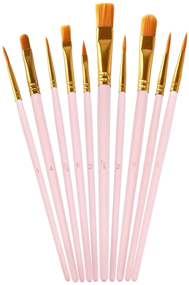 Main image of 1 Pack Paint Brushes Set, 10 Pcs Nylon Hair Painting Brushes for Watercolor, Oil, Acrylic Paint, Pink