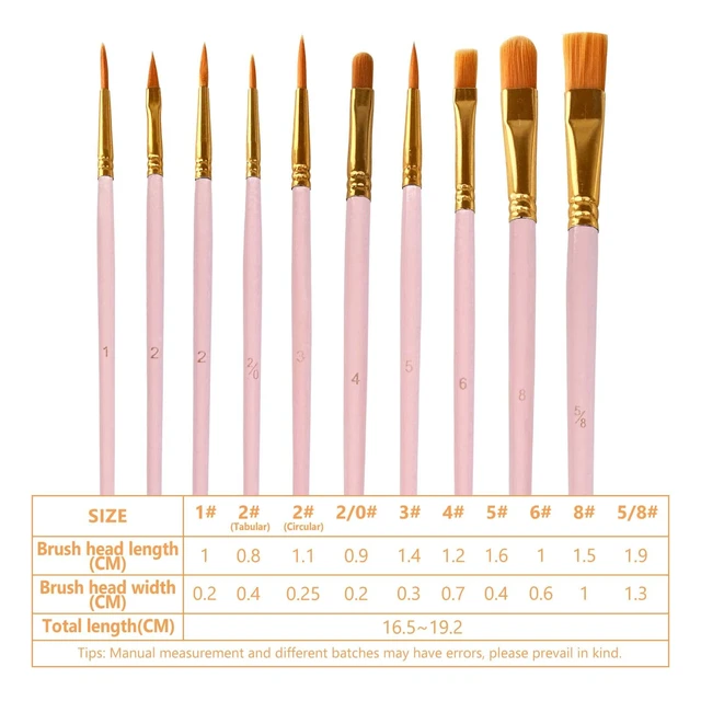 Alt view image 3 of 7 - 1 Pack Paint Brushes Set, 10 Pcs Nylon Hair Painting Brushes for Watercolor, Oil, Acrylic Paint, Pink